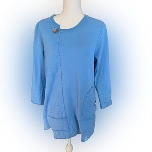 Women's Blue Three Quarter Sleeve Tunic Top - Casual Comfort